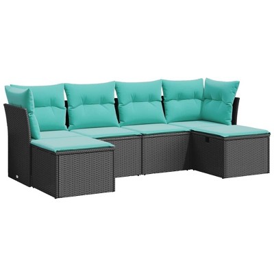 vidaXL 6 Piece Patio Sofa Set with Cushions Black Poly Rattan - without storage