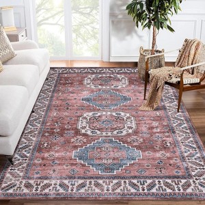 Acekool Runner/Area Rug, Washable Vintage Boho Design, Non-Slip, Stain Resistant for Living Room, Bedroom, Office - 1 of 4