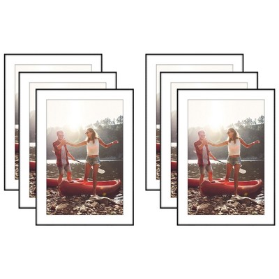 Americanflat Front Loading Picture Frame Set with Mat - Perfect for Photos and Wall Decor - Black - 6 Pack