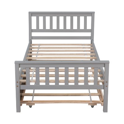 VYNXARIA Gray Color Pine  Frame Twin Platform Bed with Wheels, Headboard, Footboard