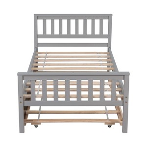 VYNXARIA Gray Color Pine  Frame Twin Platform Bed with Wheels, Headboard, Footboard - 1 of 4