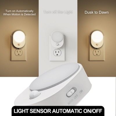 YANSUN 0. 6W Plug-in White Motion Sensor OvalNight Light with 3-Mode Dimming, Warm 3000K Soft LED, Auto/On/Off Modes 2 Packs