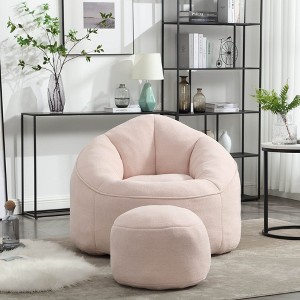 Armrest Pink Bean Bag Chairs for Adults with Ottoman, Memory Foam Bean Bag Chairs with Super Fiber - 1 of 4