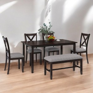 6-Piece Rectangular Dining Table Set with 4 Upholstered Chairs and Bench, Wood Kitchen Table for Family Dining Room - 1 of 4