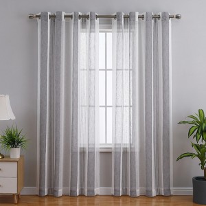 Sheer Curtains for Living Room Bedroom, Bathroom Curtain Window Grommet Voile Drapes, Stripe Farmhouse Curtains Faux Linen 2 Panels - 1 of 4
