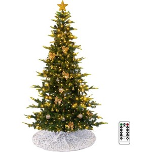 VINGLI 7.5ft Pre-lit Christmas Tree, 400 Lights, Snowflake Skirt, Gold Ornaments, 950 PE PVC Tips, Holiday Party Decor - 1 of 4