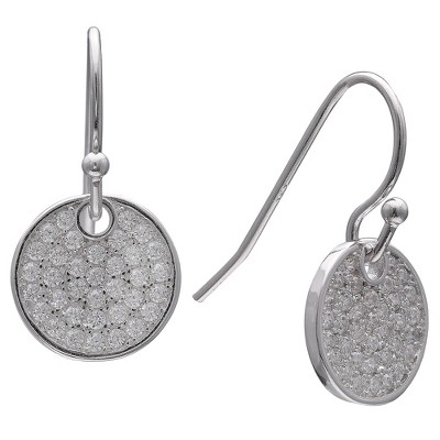 Women's Pave Cubic Zirconia Disc Drop Earrings in Sterling Silver - Clear/Gray (16mm)