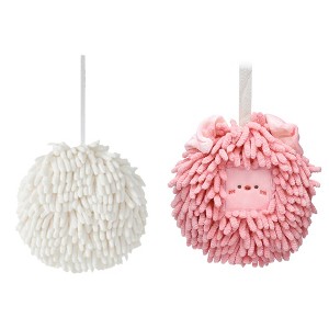 REGALWOVEN 2 Pcs Comfortable Soft Absorbent Chenille Ball Fuzzy Hand Towels - 1 of 4