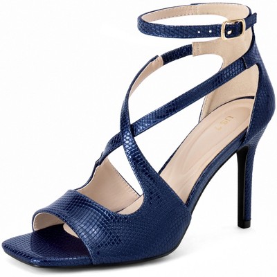BLISSFUL STEP Women's Square Toe Ankle Strap Stiletto Heel Heeled Sandals