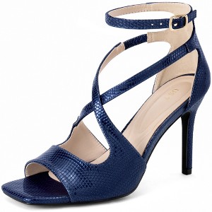 BLISSFUL STEP Women's Square Toe Ankle Strap Stiletto Heel Heeled Sandals - 1 of 3