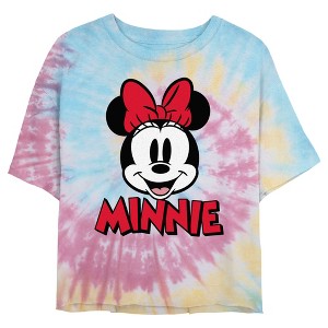 Juniors Womens Mickey & Friends Retro Minnie Mouse Big Face Crop T-Shirt - 1 of 4
