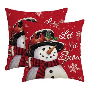 Let it Snow Snowman Christmas Red Throw Pillow Covers Set of 2, 18 x 18 Inch - 1 of 4