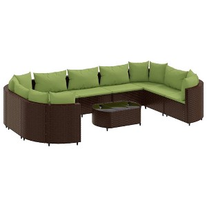 vidaXL Patio Sofa Set with Cushions Garden Furniture 10 Piece Poly Rattan - Brown and Green - 1 of 4