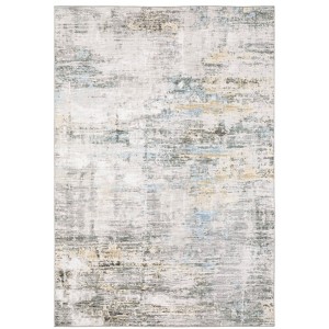 7'8"x10' Marcel Distressed Abstract Area Rug Gray/Gold: Machine Made, Fade & Stain-Resistant, Contemporary - Captiv8e Designs - 1 of 4