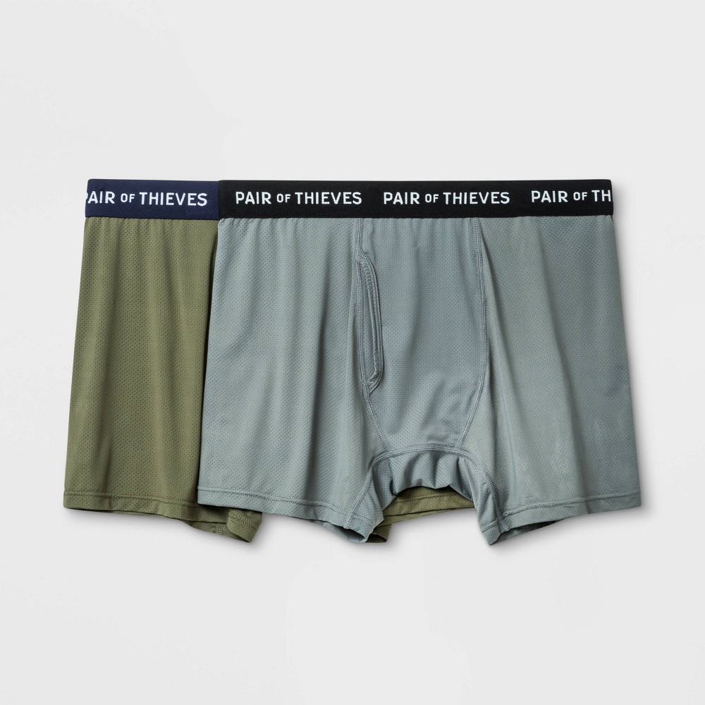 Pair of Thieves Men's Super Fit Boxer Briefs 2pk - Green/Gray/Geometric S