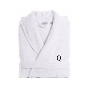 Linum Home Textiles 100% Turkish Cotton Adult Personalized Terry Bathrobe in Black Bookman Font - 1 of 3