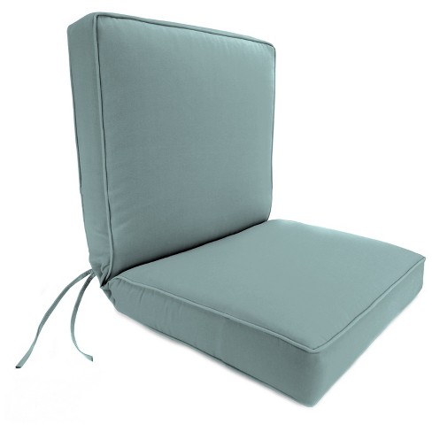 Outdoor Boxed Edge Dining Chair Cushion In Sunbrella Cast Mist Jordan Manufacturing UV Water Resistant Reversible