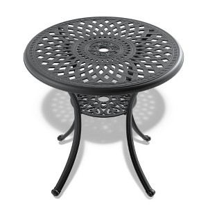Gulches Patio Dining Tables - Elegant Black Round Table with Umbrella Hole - 1 of 4