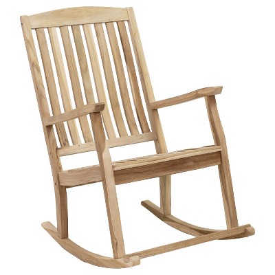 Sunnydaze Teak Wood Outdoor Porch Rocking Chair with Slatted Back, 275 lb Capacity, Unfinished