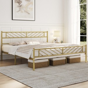 Yaheetech Metal Platform Bed with Arrow Design Headboard and Footboard - 1 of 4
