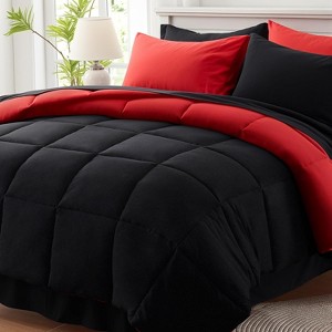 7-Piece Queen Reversible Bed-in-a-Bag - Red/Black Lightweight Comforter Set (88"x88") with Sheets & Pillow Shams - 1 of 4