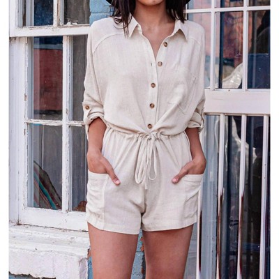 Women's Guilty Pleasure Pocketed Button Down Romper - VERY J L