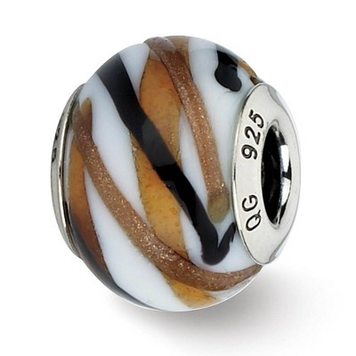 Black Bow Jewelry White/Brown/Black Italian Murano & Sterling Silver Bead Charm, 15mm