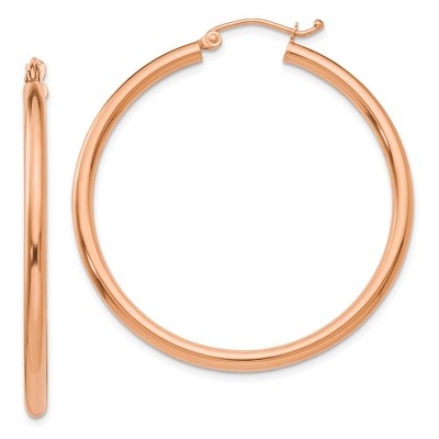 Black Bow Jewelry 2.5mm, 14k Rose Gold Polished Round Hoop Earrings, 40mm (1 1/2 Inch)