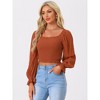 Allegra K Women's Smocked Long Puff Sleeves Ruffle Square Neck Casual Blouse - 4 of 4