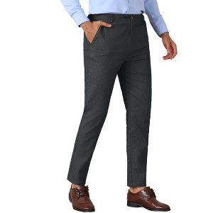 Lars Amadeus Men's Slim Fit Tapered Leg Flat Front Business Trousers Dress Pants - 1 of 4
