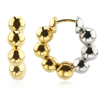 Slate by Rebl Kai Beaded Two-Tone Stainless Steel Huggies  20mm