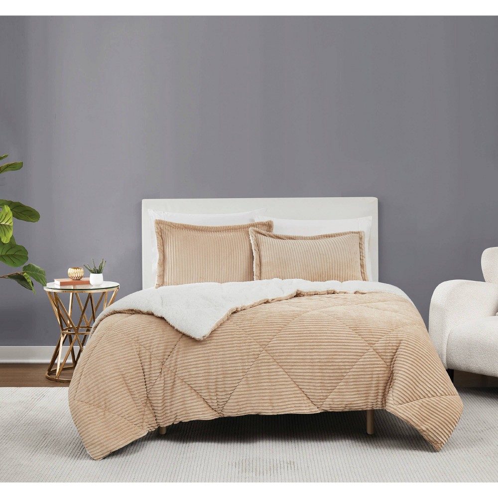 Brooklyn Loom 3pc King Corduroy Comforter Set Tan