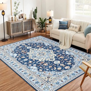5 x7 Charming Floral Washable Area Rug - Non-Slip Low Pile Large Rug for Living Room, Bedroom, Farmhouse, Dining Room & Kids Playroom - 1 of 4