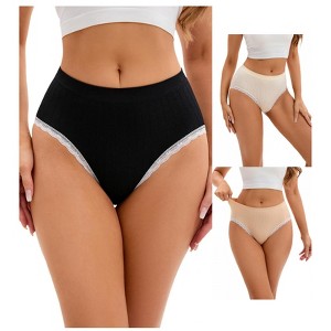 INSPIRE CHIC 3 Packs Women's Lace Trim Underwear Mid-Waisted Butt Lifter No Trace Briefs Panties - 1 of 4