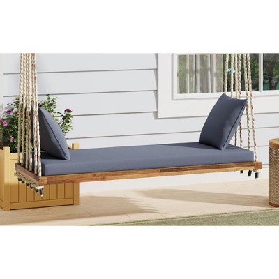 NicBex Patio Wooden Hanging Chair,Porch Swing with Cushion&Pillows,Outdoor Swing Chair with 10.8ft Rope,Swing Sets for Backyard,Lawn,Garden,Natural