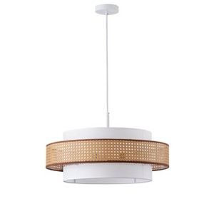 Dewdrop Modern Pendant Ceiling Light 4-Light White Iron with Fabric and Rattan Shade ETL Certified for Dining Room - 1 of 4