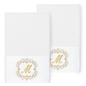 Linum Home Textiles 100% Turkish Cotton MONICA Gold Thread 2PC Embellished Hand Towel Set - 1 of 3