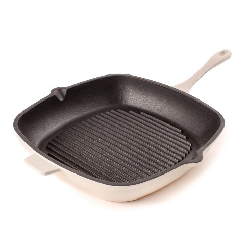 Enameled Deep Round Grill Cast Iron Griddle Pan with Glass Lid 10 Inch  Non-Stick Round 