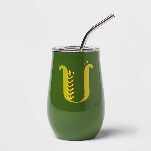 11.8oz Stainless Steel Monogram Wine Tumbler with Straw - Opalhouse™ - image 1 of 3