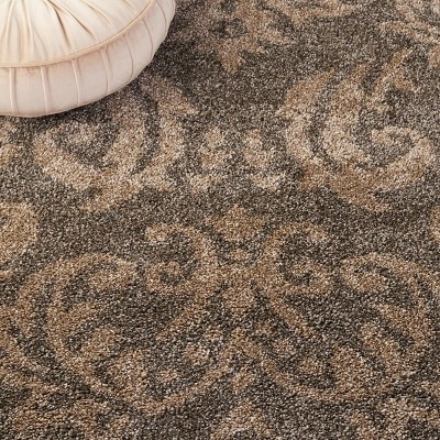 Handmade Smoke and Beige Floral Shag Rug, 27" x 11"
