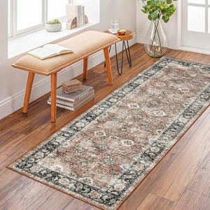 Acekool Vintage Area Rug, Washable Soft Low Pile Non Slip Carpet for Bedroom Living Room, Easy Care Retro Indoor Decor - 1 of 4