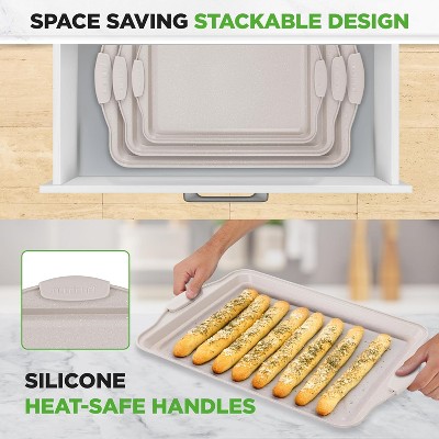 Cream Marble Non-Stick Carbon Steel Cookie Sheet Set with Silicone Handles