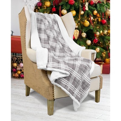 Plaid Grey Reversible Sherpa Fleece Throw Blanket, 50x60 inches