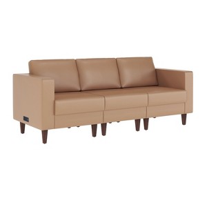 Flash Furniture HERCULES Artemis Upholstered Reception Sofa with 4 AC Outlets/2 USB/2 USB-C Ports and Wood Walnut Legs with Adjustable Floor Glides - 1 of 4