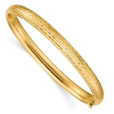 Black Bow Jewelry 6.5mm 14k Yellow Gold Diamond Cut Fancy Hinged Bangle Bracelet