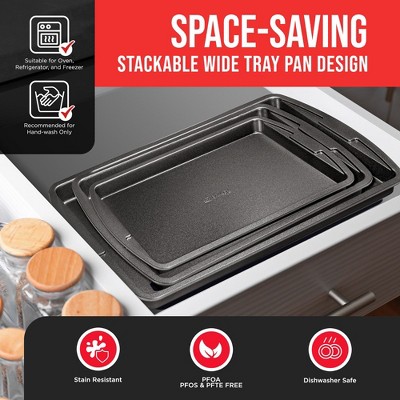 Gray Non-Stick Carbon Steel 3-Piece Cookie Sheet Set