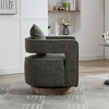 29.1'' Faux Leather Swivel Open Back Barrel Accent Chair with Weathered Solid Wood Base, Comfy Cushion and Pillow Included - 3 of 4