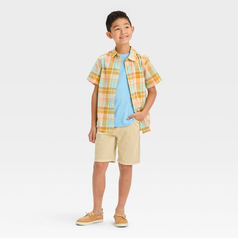 Boys' Short Sleeve Poplin Button-Down Shirt - Cat & Jack™ Light Blue/Orange, 5 of 6