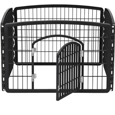 Black 24" 4-Panel Plastic Pet Playpen with Door