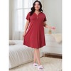 Women's Plus Size V Neck Button Front Ruffle Short Sleeve Soft Knit Midi Length Nightgowns - Agnes Orinda - 3 of 4